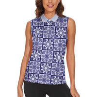 Polu Palaka Quilt Hawaii Women Sleeveless Polo Shirt Hawaiian Tropical Monstera Sea Turtle LT14 - Polynesian Pride
