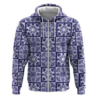 Polu Palaka Quilt Hawaii Zip Hoodie Hawaiian Tropical Monstera Sea Turtle