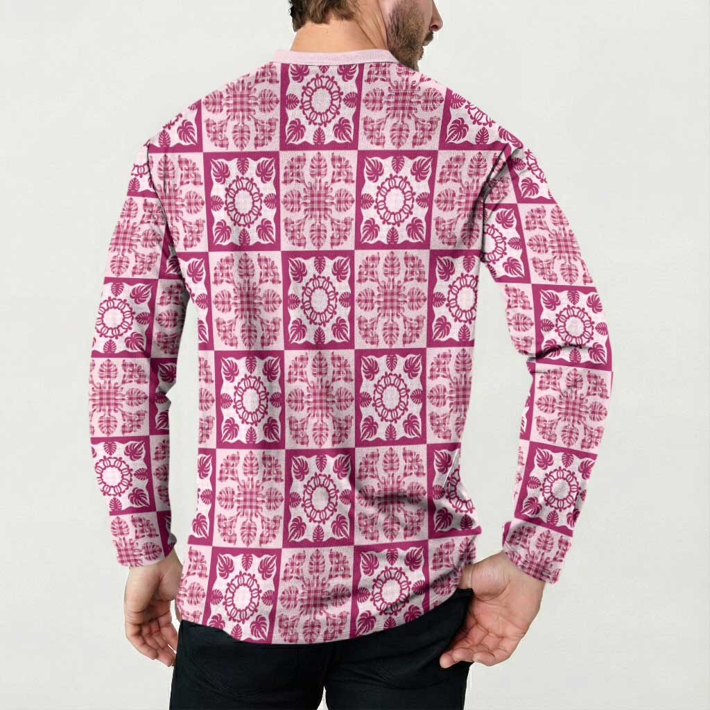 Akala Palaka Quilt Hawaii Button Sweatshirt Hawaiian Tropical Monstera Sea Turtle