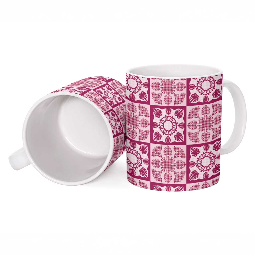 Akala Palaka Quilt Hawaii Ceramic Mug Hawaiian Tropical Monstera Sea Turtle