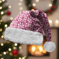 Akala Palaka Quilt Hawaii Christmas Santa Hat Hawaiian Tropical Monstera Sea Turtle LT14 With Fur Pink - Polynesian Pride