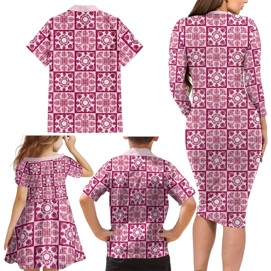 Akala Palaka Quilt Hawaii Family Matching Long Sleeve Bodycon Dress and Hawaiian Shirt Hawaiian Tropical Monstera Sea Turtle LT14 - Polynesian Pride