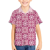 Akala Palaka Quilt Hawaii Family Matching Mermaid Dress and Hawaiian Shirt Hawaiian Tropical Monstera Sea Turtle LT14 Son's Shirt Pink - Polynesian Pride