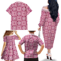 Akala Palaka Quilt Hawaii Family Matching Off The Shoulder Long Sleeve Dress and Hawaiian Shirt Hawaiian Tropical Monstera Sea Turtle LT14 - Polynesian Pride