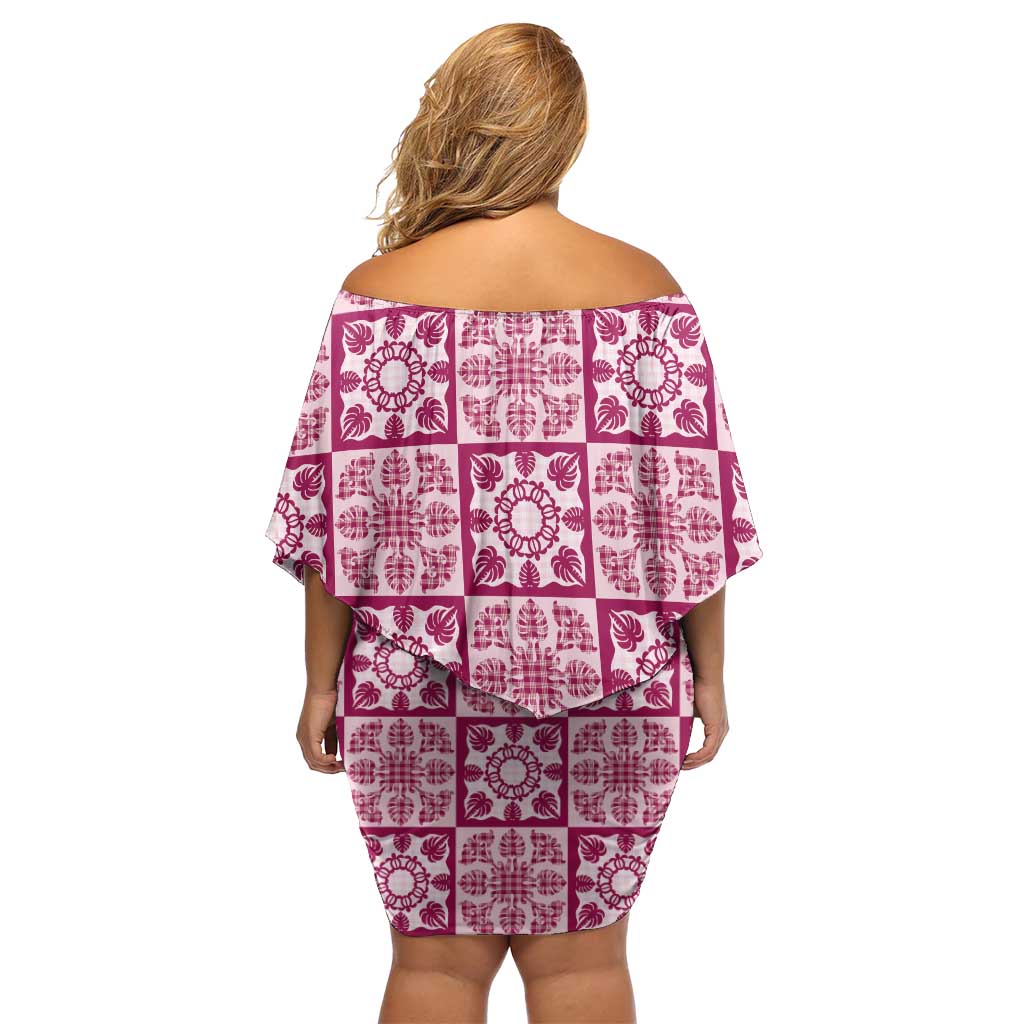 Akala Palaka Quilt Hawaii Family Matching Off Shoulder Short Dress and Hawaiian Shirt Hawaiian Tropical Monstera Sea Turtle LT14 - Polynesian Pride