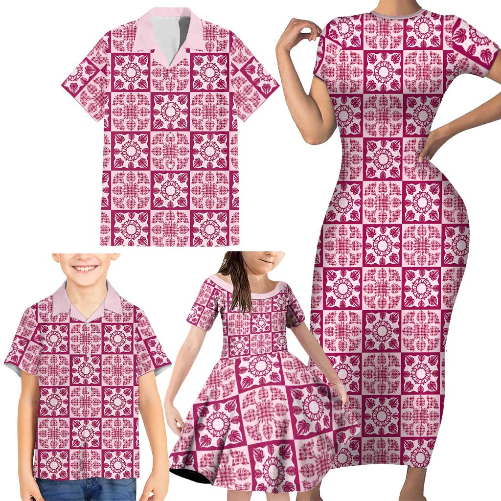 Akala Palaka Quilt Hawaii Family Matching Short Sleeve Bodycon Dress and Hawaiian Shirt Hawaiian Tropical Monstera Sea Turtle LT14 - Polynesian Pride