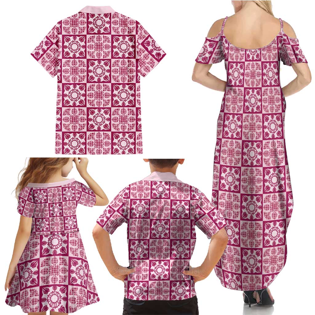 Akala Palaka Quilt Hawaii Family Matching Summer Maxi Dress and Hawaiian Shirt Hawaiian Tropical Monstera Sea Turtle LT14 - Polynesian Pride