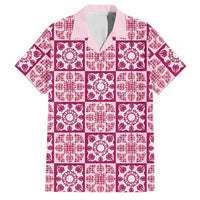 Akala Palaka Quilt Hawaii Family Matching Tank Maxi Dress and Hawaiian Shirt Hawaiian Tropical Monstera Sea Turtle LT14 Dad's Shirt - Short Sleeve Pink - Polynesian Pride