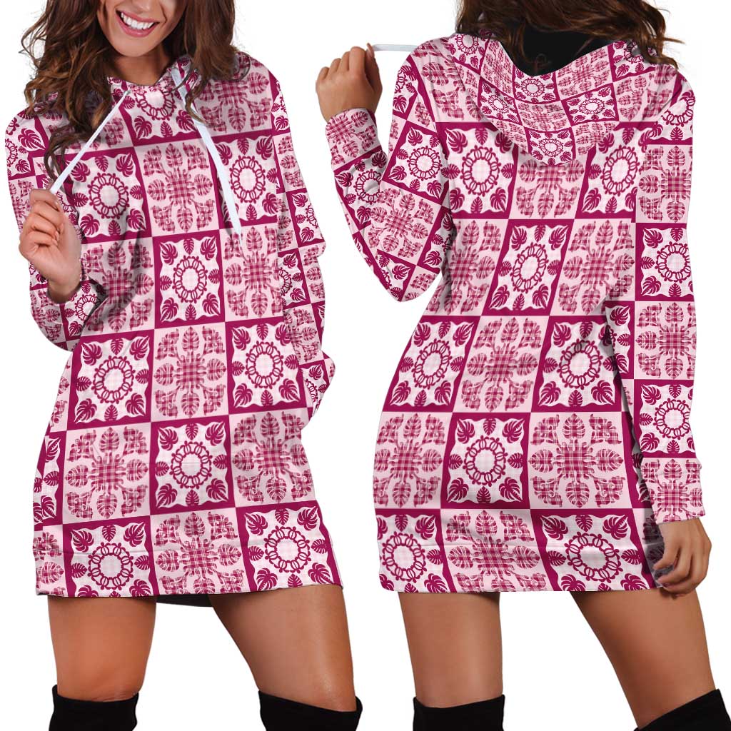 Akala Palaka Quilt Hawaii Hoodie Dress Hawaiian Tropical Monstera Sea Turtle