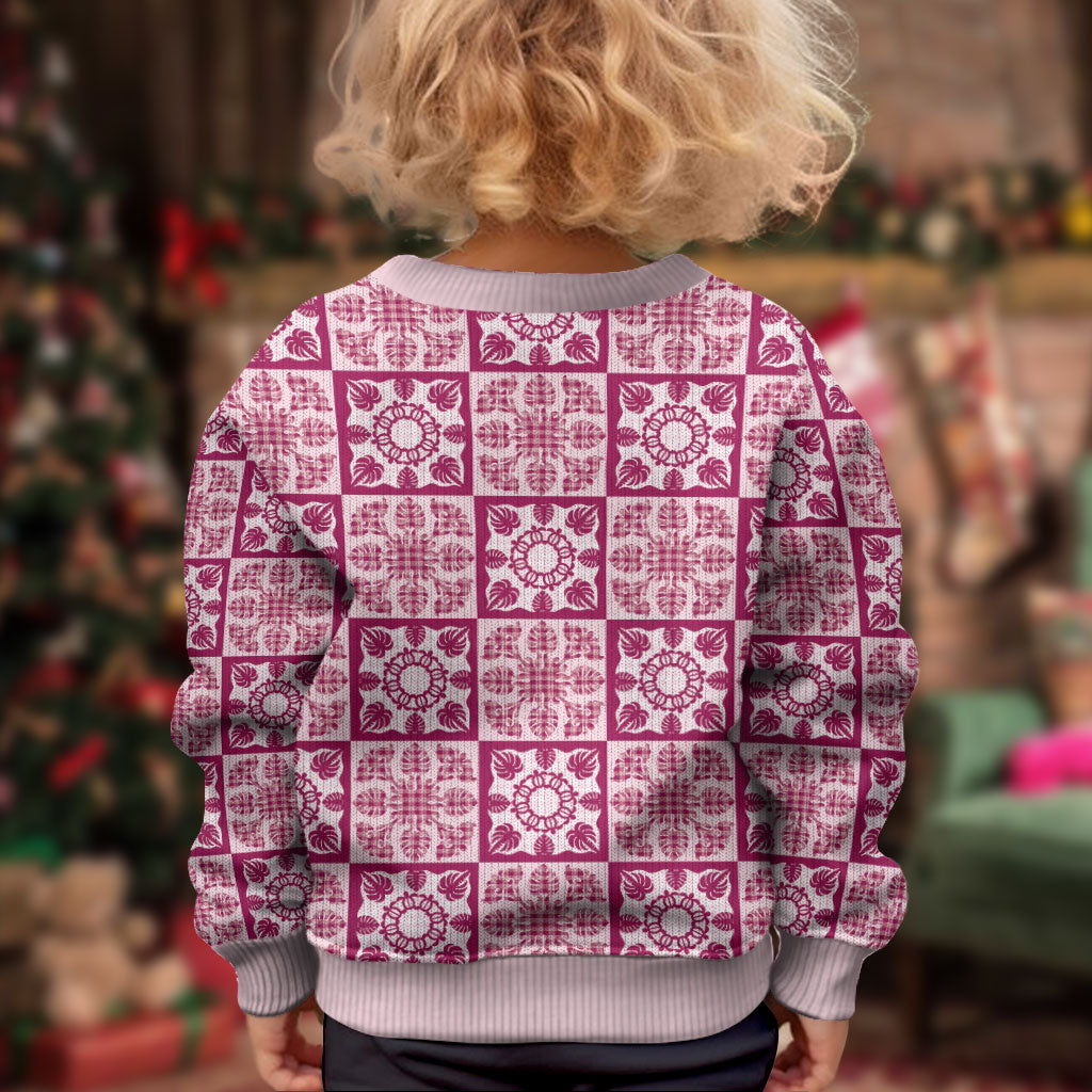 Akala Palaka Quilt Hawaii Kid Ugly Christmas Sweater Hawaiian Tropical Monstera Sea Turtle LT14 - Polynesian Pride