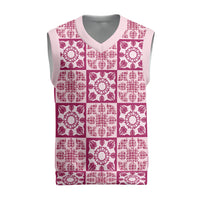 Akala Palaka Quilt Hawaii Christmas Knitted V-Neck Vest Hawaiian Tropical Monstera Sea Turtle LT14 Pink - Polynesian Pride