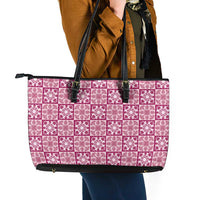 Akala Palaka Quilt Hawaii Leather Tote Bag Hawaiian Tropical Monstera Sea Turtle