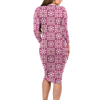 Akala Palaka Quilt Hawaii Long Sleeve Bodycon Dress Hawaiian Tropical Monstera Sea Turtle LT14 - Polynesian Pride
