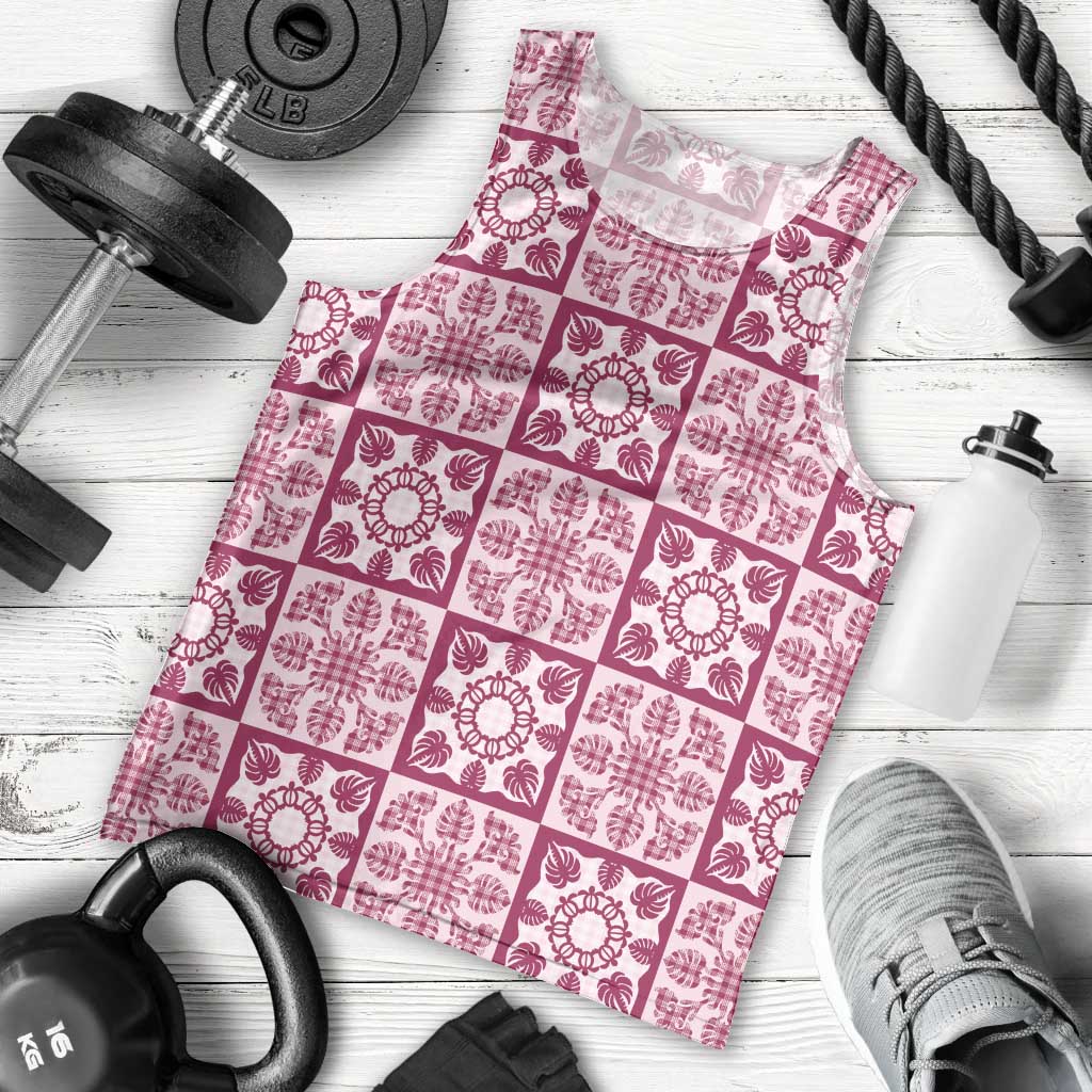 Akala Palaka Quilt Hawaii Men Tank Top Hawaiian Tropical Monstera Sea Turtle