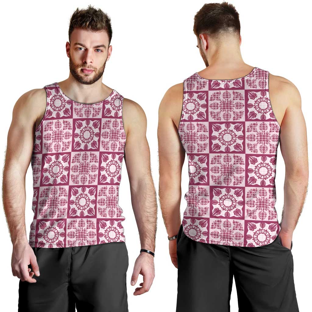 Akala Palaka Quilt Hawaii Men Tank Top Hawaiian Tropical Monstera Sea Turtle