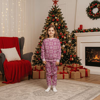 Akala Palaka Quilt Hawaii Christmas Pajama Set Hawaiian Tropical Monstera Sea Turtle LT14 Kid Pink - Polynesian Pride