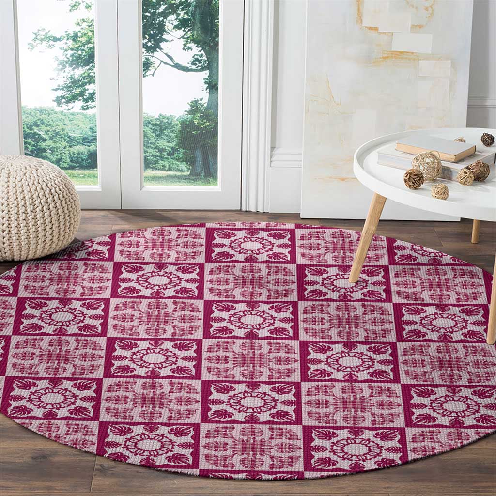 Akala Palaka Quilt Hawaii Round Carpet Hawaiian Tropical Monstera Sea Turtle