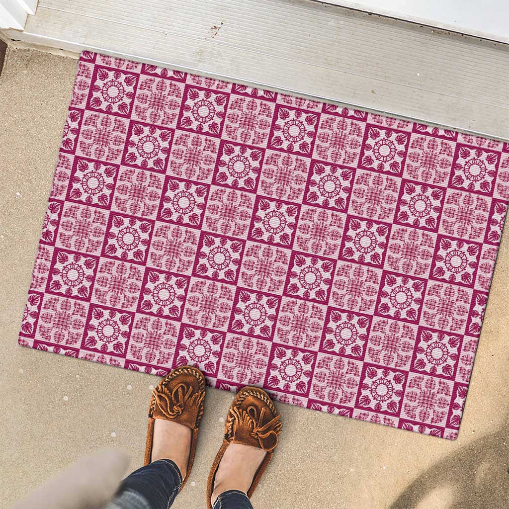 Akala Palaka Quilt Hawaii Rubber Doormat Hawaiian Tropical Monstera Sea Turtle