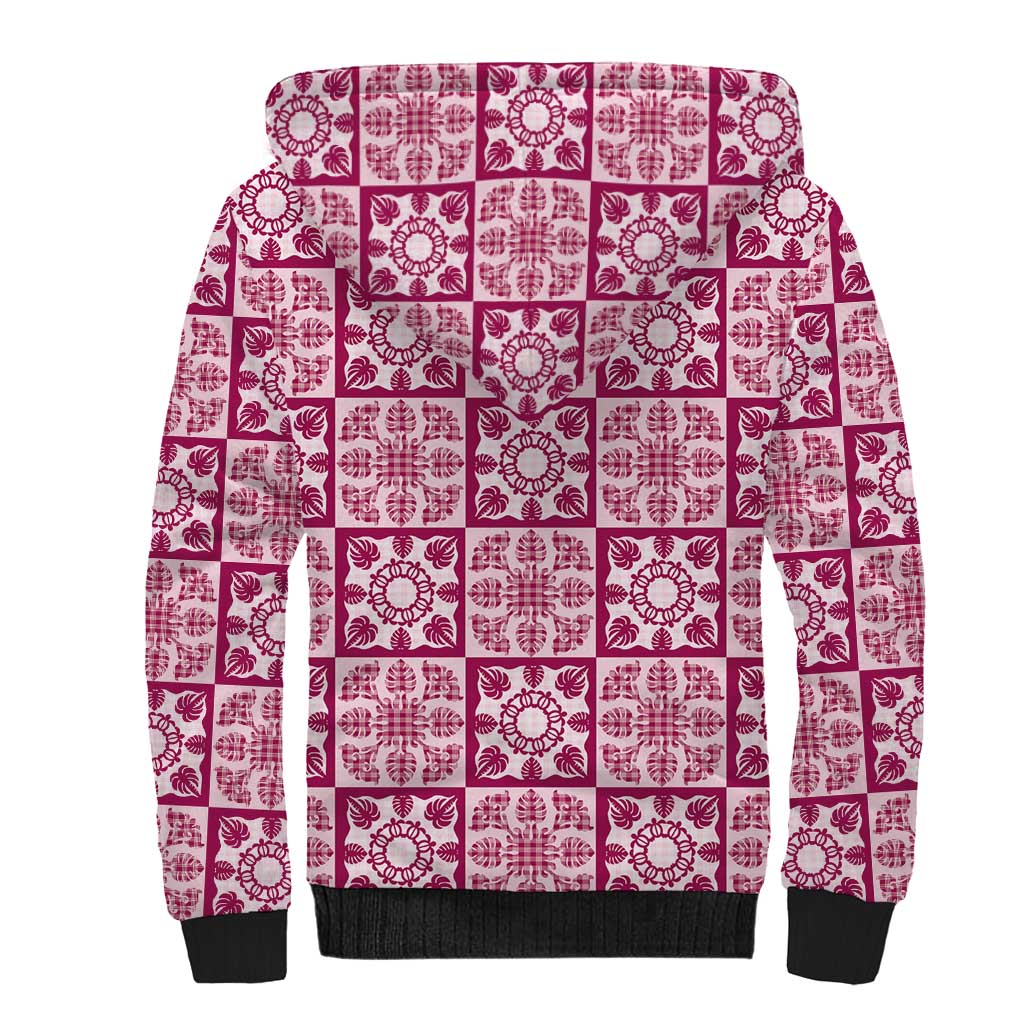 Akala Palaka Quilt Hawaii Sherpa Hoodie Hawaiian Tropical Monstera Sea Turtle