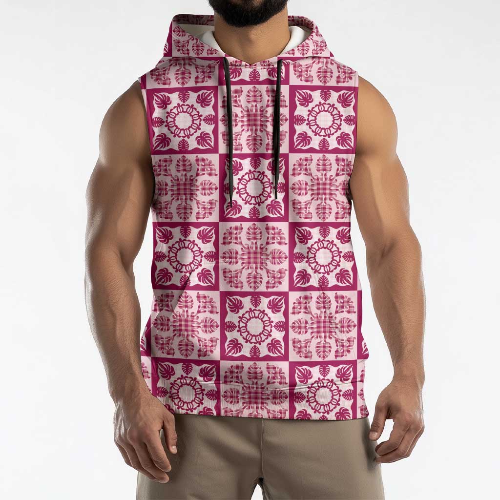 Akala Palaka Quilt Hawaii Sleeveless Hoodie Hawaiian Tropical Monstera Sea Turtle