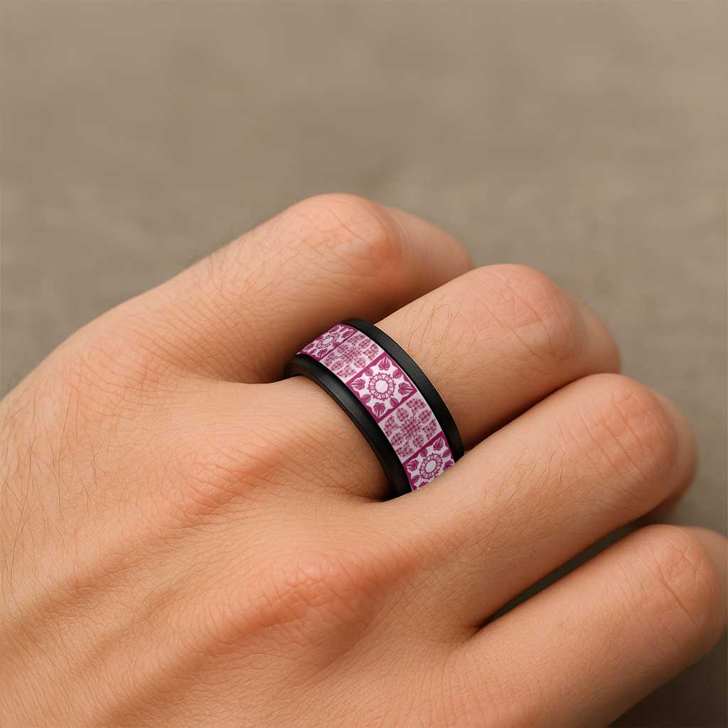 Akala Palaka Quilt Hawaii Spinner Ring Hawaiian Tropical Monstera Sea Turtle