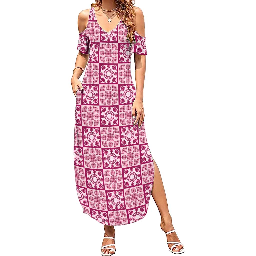 Akala Palaka Quilt Hawaii Summer Maxi Dress Hawaiian Tropical Monstera Sea Turtle