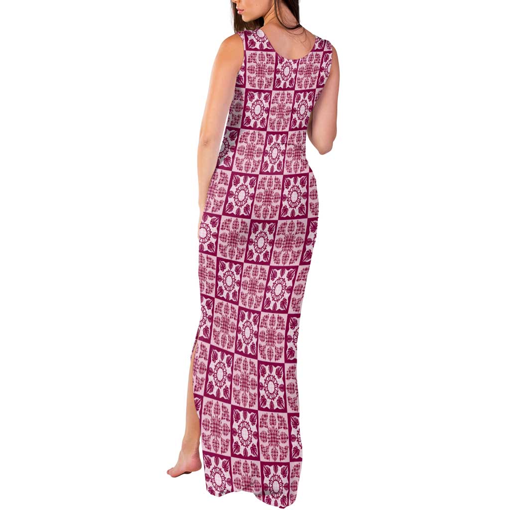 Akala Palaka Quilt Hawaii Tank Maxi Dress Hawaiian Tropical Monstera Sea Turtle