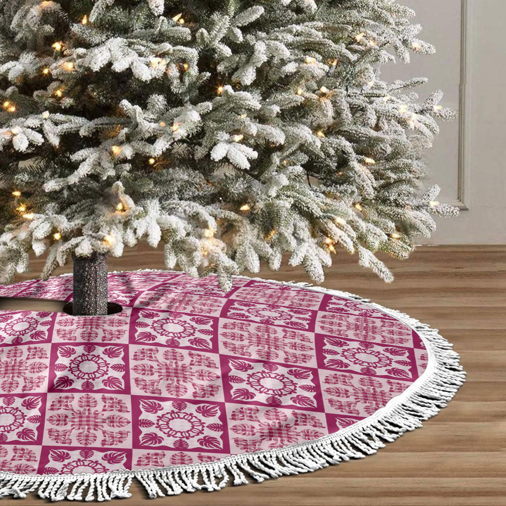 Akala Palaka Quilt Hawaii Tree Skirt Hawaiian Tropical Monstera Sea Turtle LT14 - Polynesian Pride