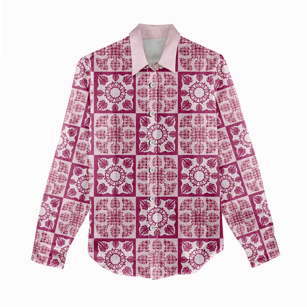 Akala Palaka Quilt Hawaii Women Casual Shirt Hawaiian Tropical Monstera Sea Turtle