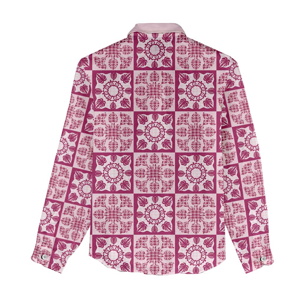 Akala Palaka Quilt Hawaii Women Casual Shirt Hawaiian Tropical Monstera Sea Turtle