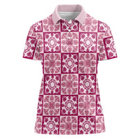 Akala Palaka Quilt Hawaii Women Polo Shirt Hawaiian Tropical Monstera Sea Turtle
