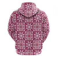 Akala Palaka Quilt Hawaii Zip Hoodie Hawaiian Tropical Monstera Sea Turtle