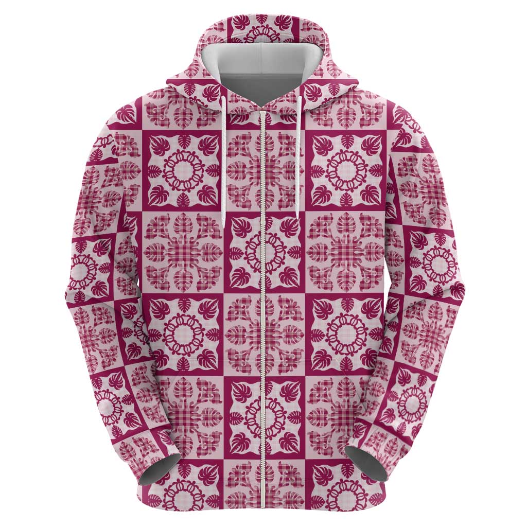 Akala Palaka Quilt Hawaii Zip Hoodie Hawaiian Tropical Monstera Sea Turtle
