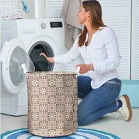 Beige Palaka Quilt Hawaii Laundry Basket Hawaiian Tropical Monstera Sea Turtle