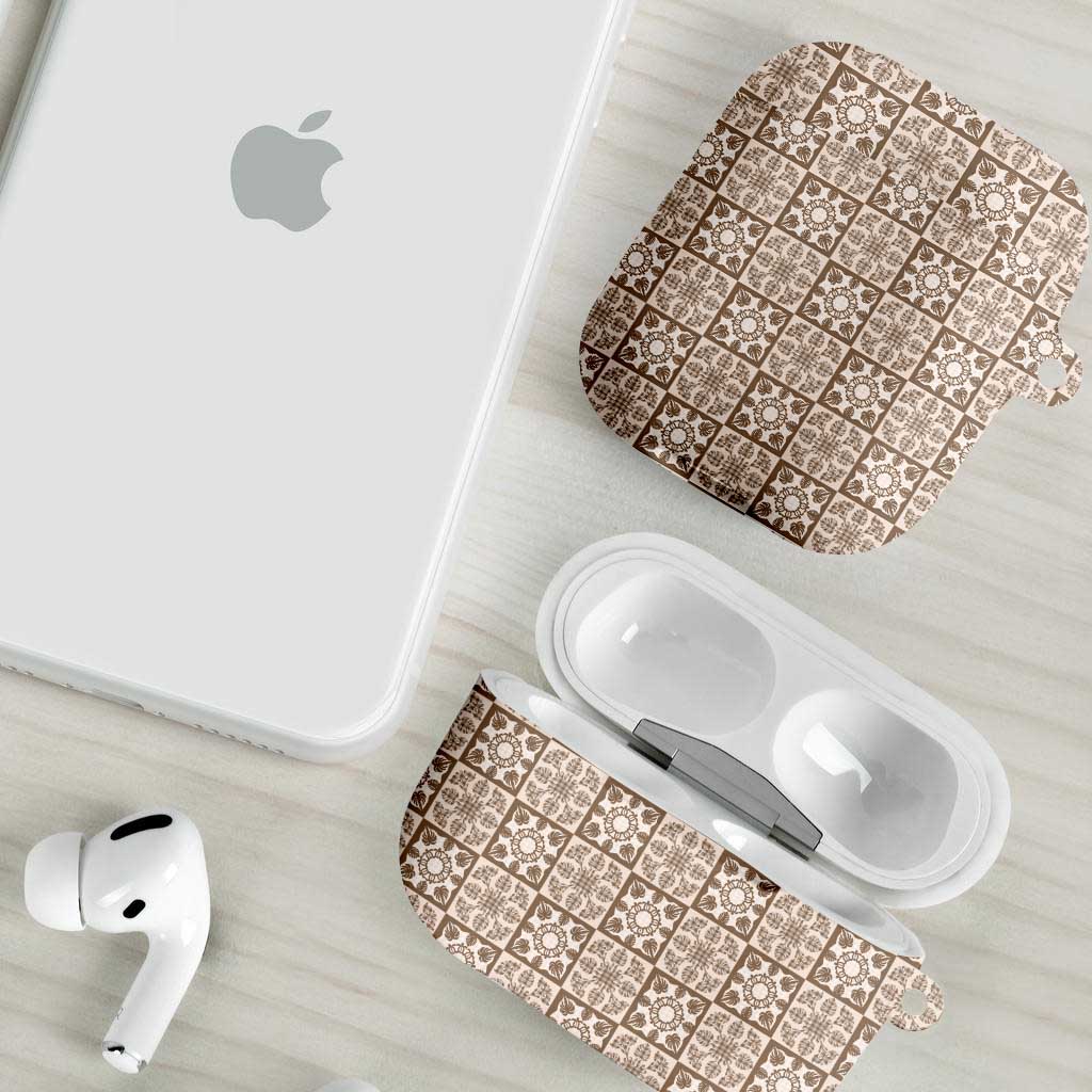 Beige Palaka Quilt Hawaii AirPods Case Hawaiian Tropical Monstera Sea Turtle