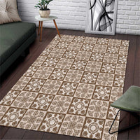 Beige Palaka Quilt Hawaii Area Rug Hawaiian Tropical Monstera Sea Turtle