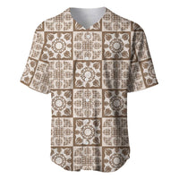 Beige Palaka Quilt Hawaii Baseball Jersey Hawaiian Tropical Monstera Sea Turtle
