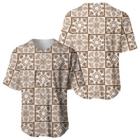 Beige Palaka Quilt Hawaii Baseball Jersey Hawaiian Tropical Monstera Sea Turtle