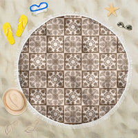 Beige Palaka Quilt Hawaii Beach Blanket Hawaiian Tropical Monstera Sea Turtle