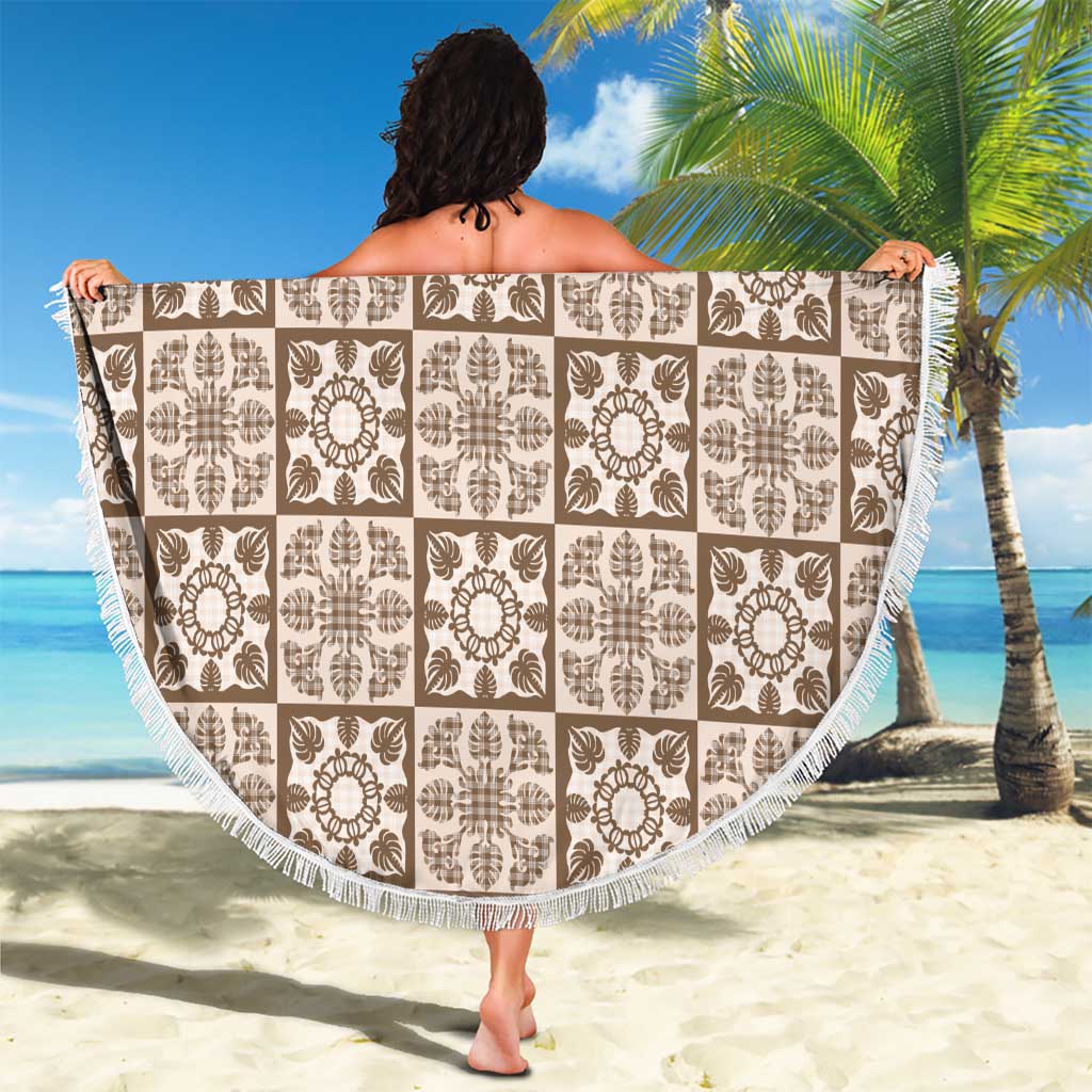 Beige Palaka Quilt Hawaii Beach Blanket Hawaiian Tropical Monstera Sea Turtle
