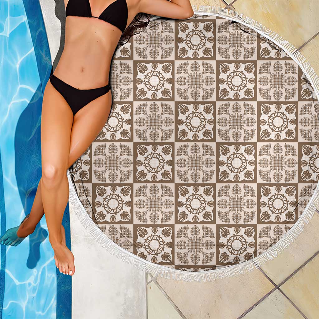 Beige Palaka Quilt Hawaii Beach Blanket Hawaiian Tropical Monstera Sea Turtle