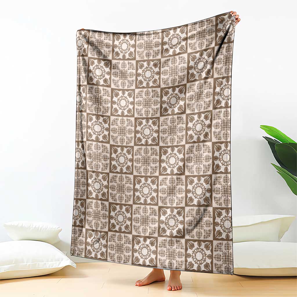 Beige Palaka Quilt Hawaii Blanket Hawaiian Tropical Monstera Sea Turtle