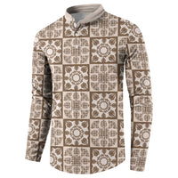 Beige Palaka Quilt Hawaii Button Sweatshirt Hawaiian Tropical Monstera Sea Turtle