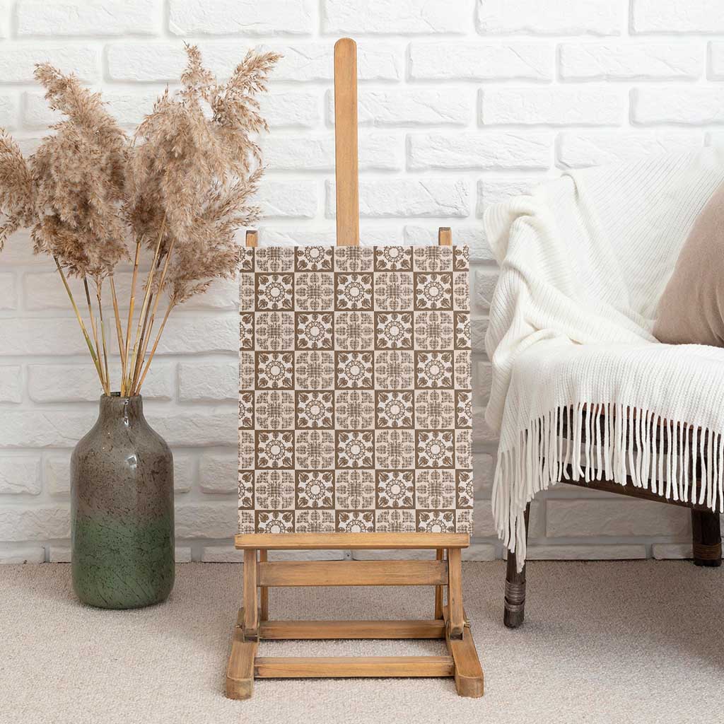 Beige Palaka Quilt Hawaii Canvas Wall Art Hawaiian Tropical Monstera Sea Turtle