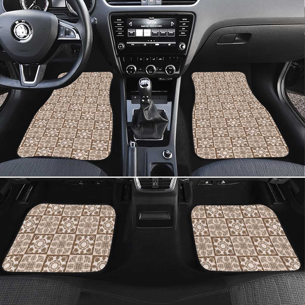 Beige Palaka Quilt Hawaii Car Mats Hawaiian Tropical Monstera Sea Turtle