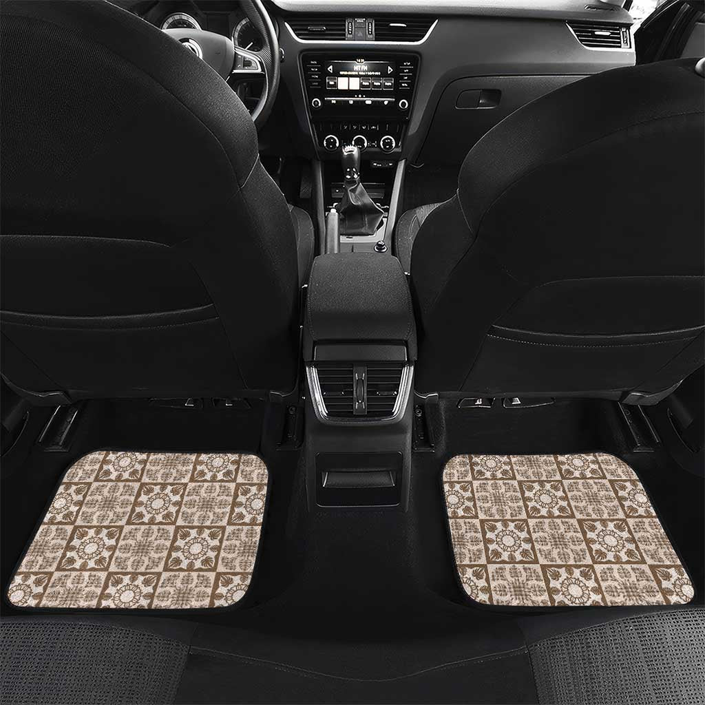 Beige Palaka Quilt Hawaii Car Mats Hawaiian Tropical Monstera Sea Turtle