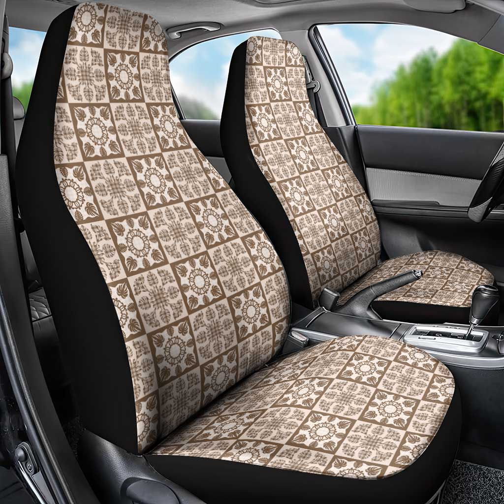 Beige Palaka Quilt Hawaii Car Seat Cover Hawaiian Tropical Monstera Sea Turtle