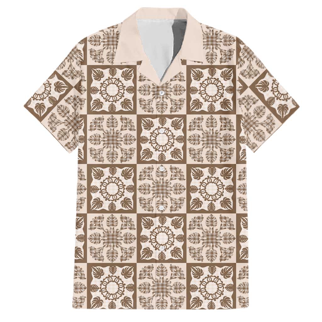 Beige Palaka Quilt Hawaii Family Matching Long Sleeve Bodycon Dress and Hawaiian Shirt Hawaiian Tropical Monstera Sea Turtle LT14 Dad's Shirt - Short Sleeve Beige - Polynesian Pride