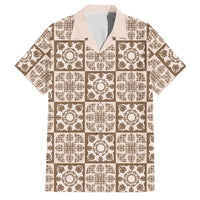 Beige Palaka Quilt Hawaii Family Matching Mermaid Dress and Hawaiian Shirt Hawaiian Tropical Monstera Sea Turtle LT14 Dad's Shirt - Short Sleeve Beige - Polynesian Pride