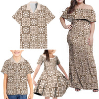 Beige Palaka Quilt Hawaii Family Matching Off Shoulder Maxi Dress and Hawaiian Shirt Hawaiian Tropical Monstera Sea Turtle LT14 - Polynesian Pride